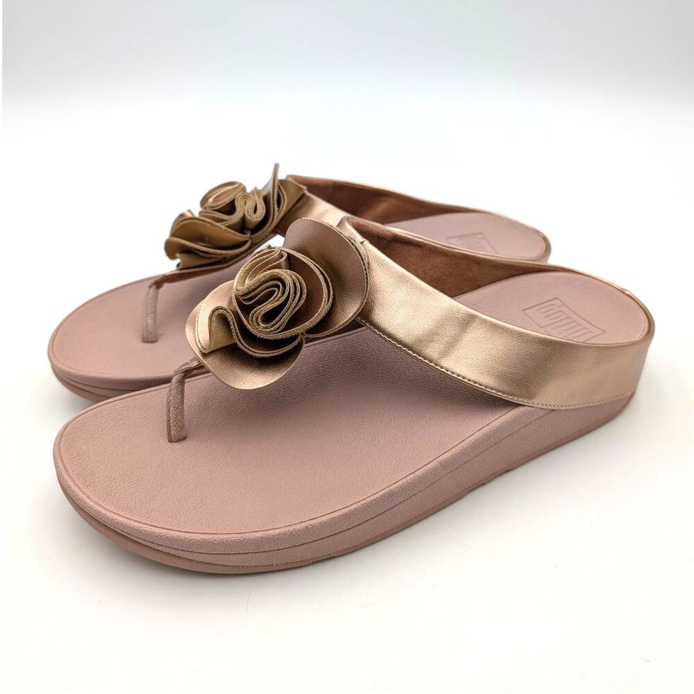 FitFlop Florrie Toe-Thong Wedge Sandals Women's Rose Gold Size US10 EU42